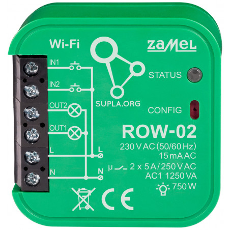 INTELIGENTNÝ PREPÍNAC ROW-02 Wi-Fi SUPLA 230 V AC ZAMEL